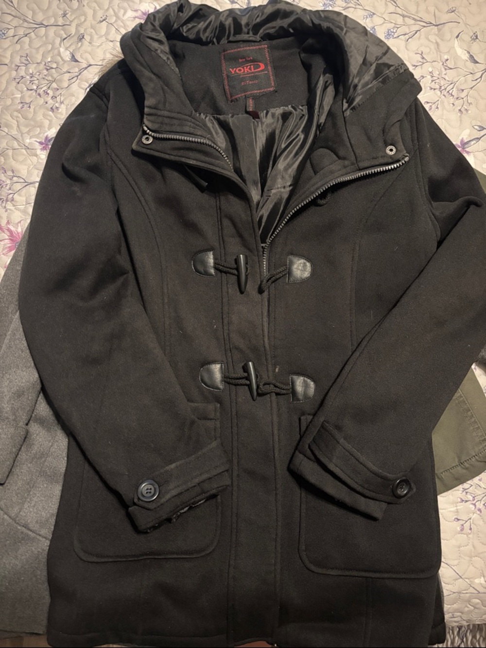 Yoki Black Hooded Toggle Pea Coat